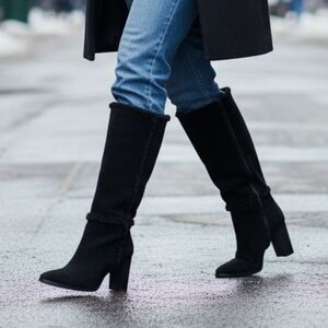 Lauren Ralph Lauren Aubri Shearling Black Suede Leather Tall Boots Sz. 9.5